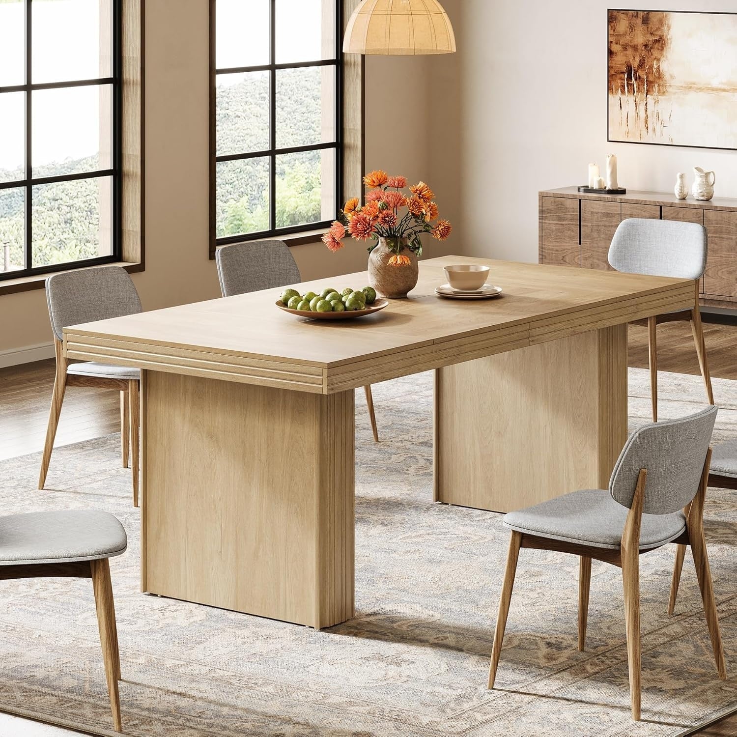 63 Farmhouse Dining Table For 6 Modern Kitchen Table With Double Pedestals 63 W X 31.5 D X 29.5 H
