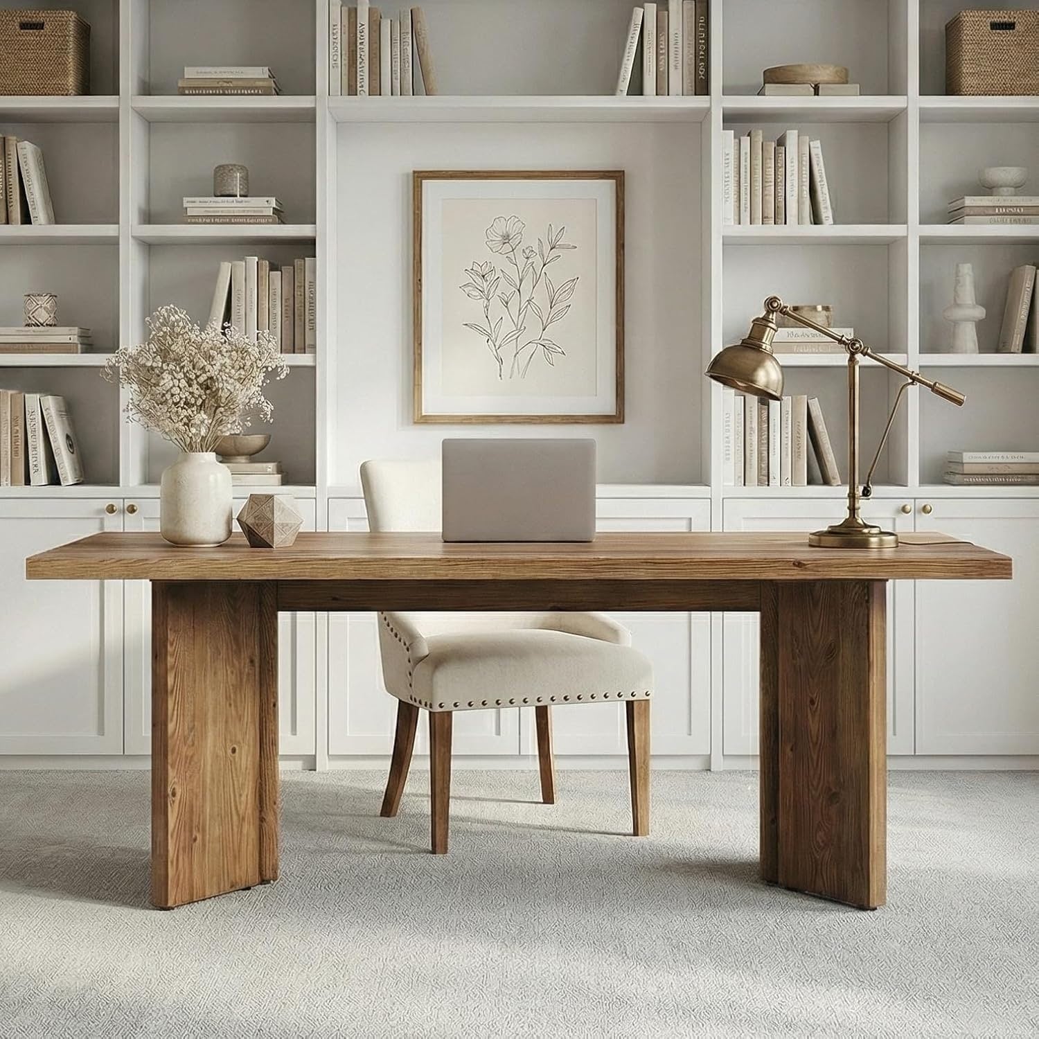63 Farmhouse Executive Computer Desk Large Solid Wood Office Desk Workstaticon Study Writing Table
