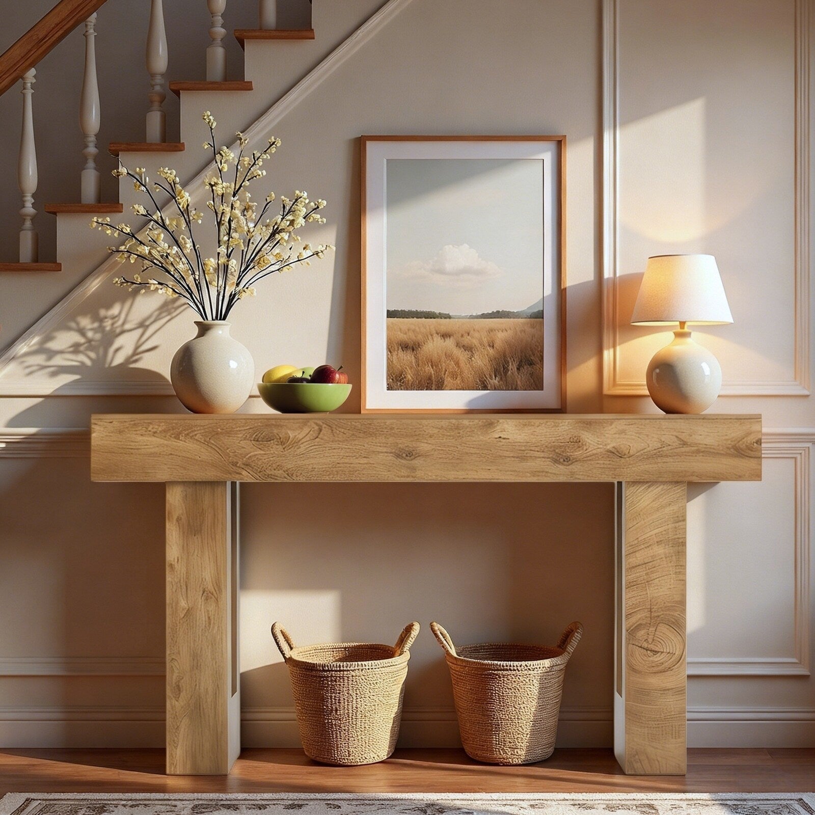 63 Farmhouse Long Entryway Wooden Rectangular Console Table For Entrance Hallway Living Room Foyer