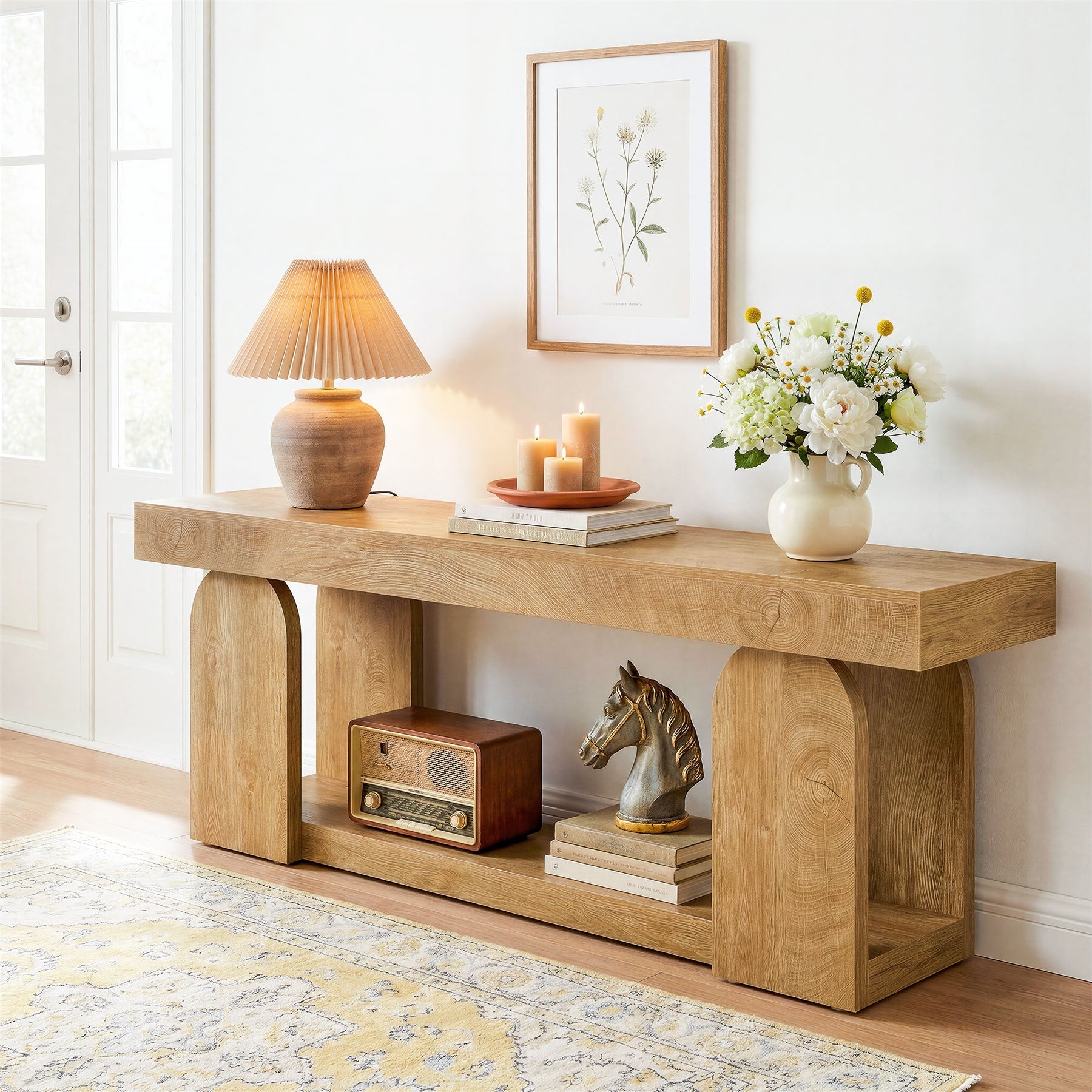 63 Farmhouse Low Console Table For Entryway Natural Wood