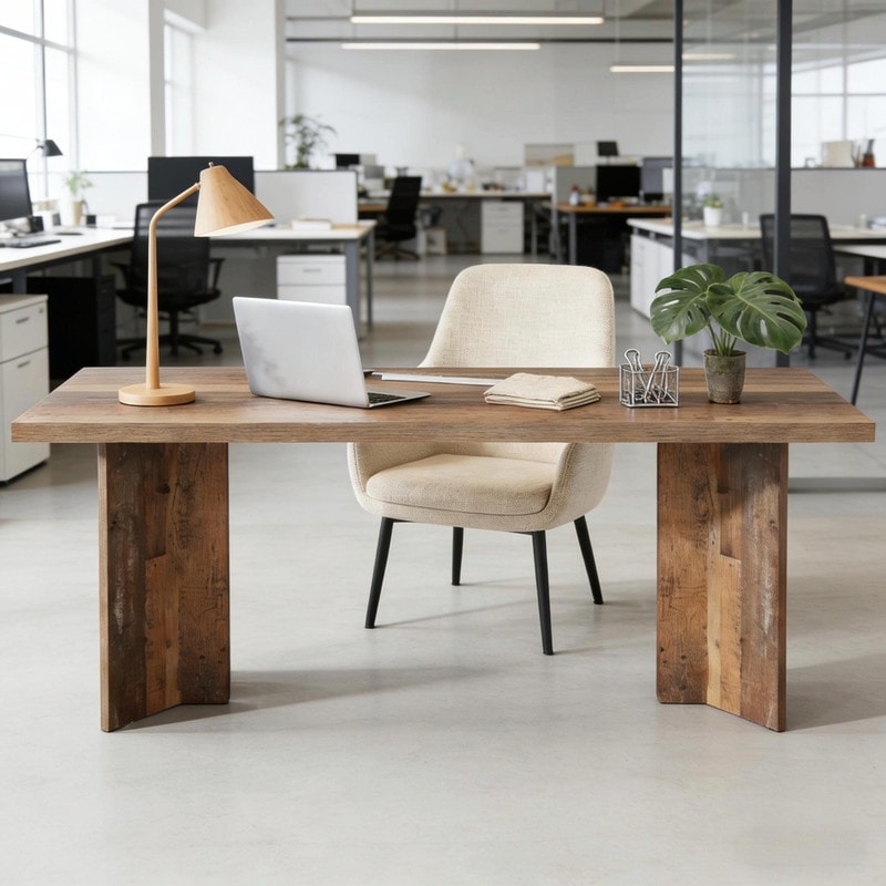 63 Farmhouse Style Home Office Desk With Thick Mdf Top And Sturdy Base