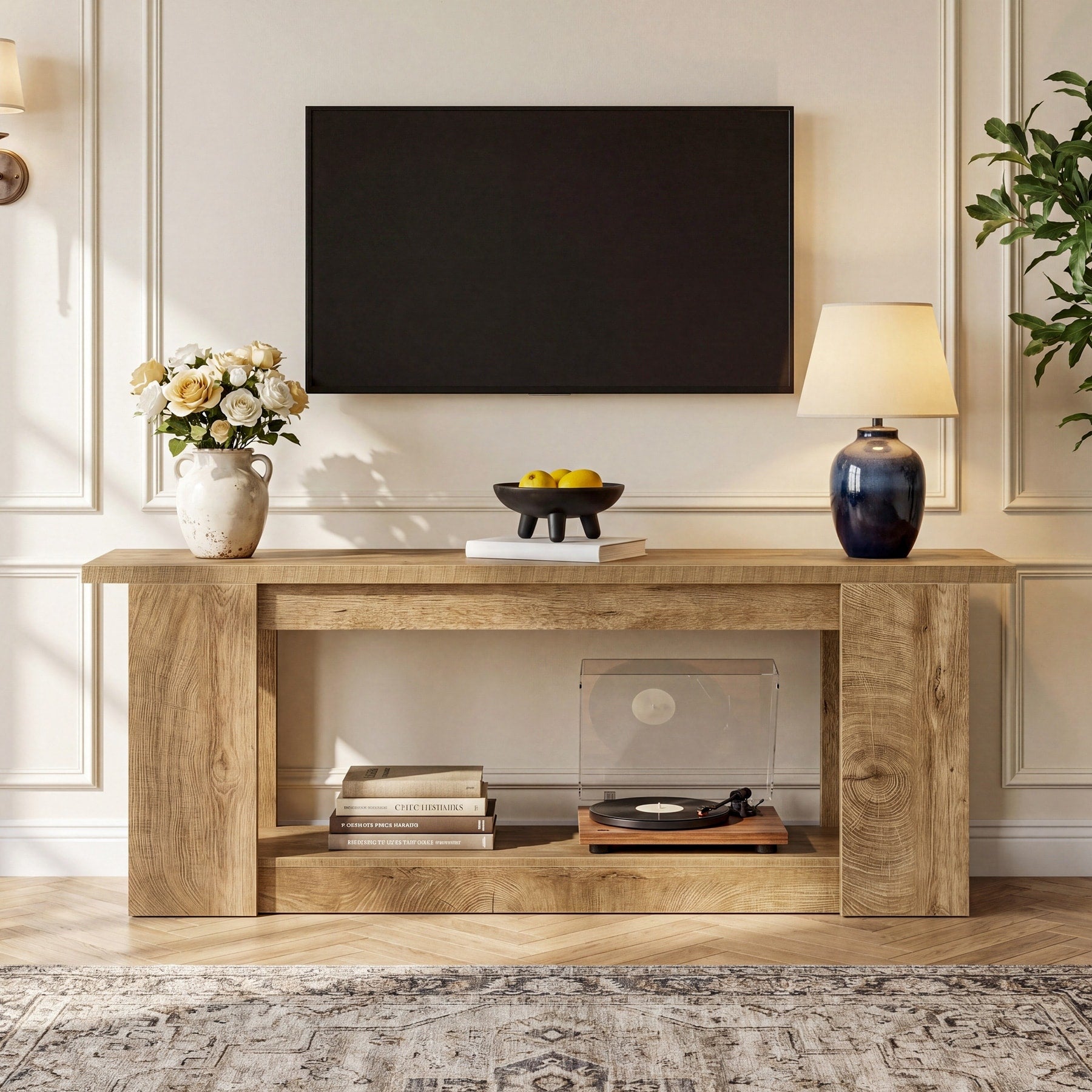 63 Farmhouse Tv Stand With Open Storage For Tv Up To 70 For Living Room 13.78 L 63 W 23.62 H