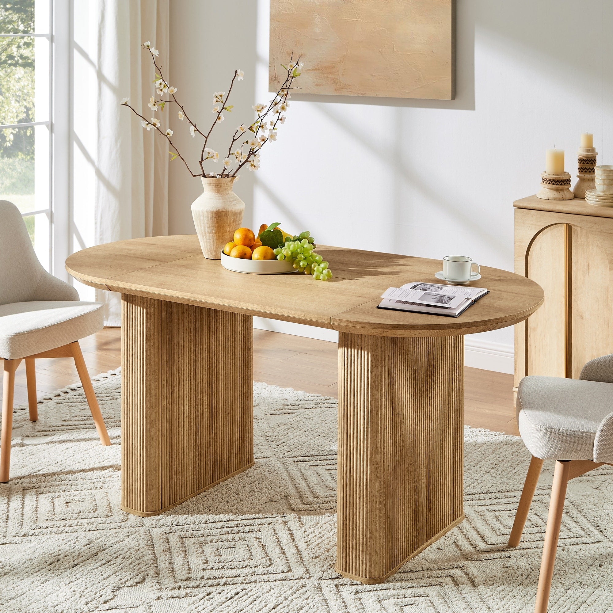 63 Fluted Oval Dining Table For 4 6 Modern Wood Kitchen Table