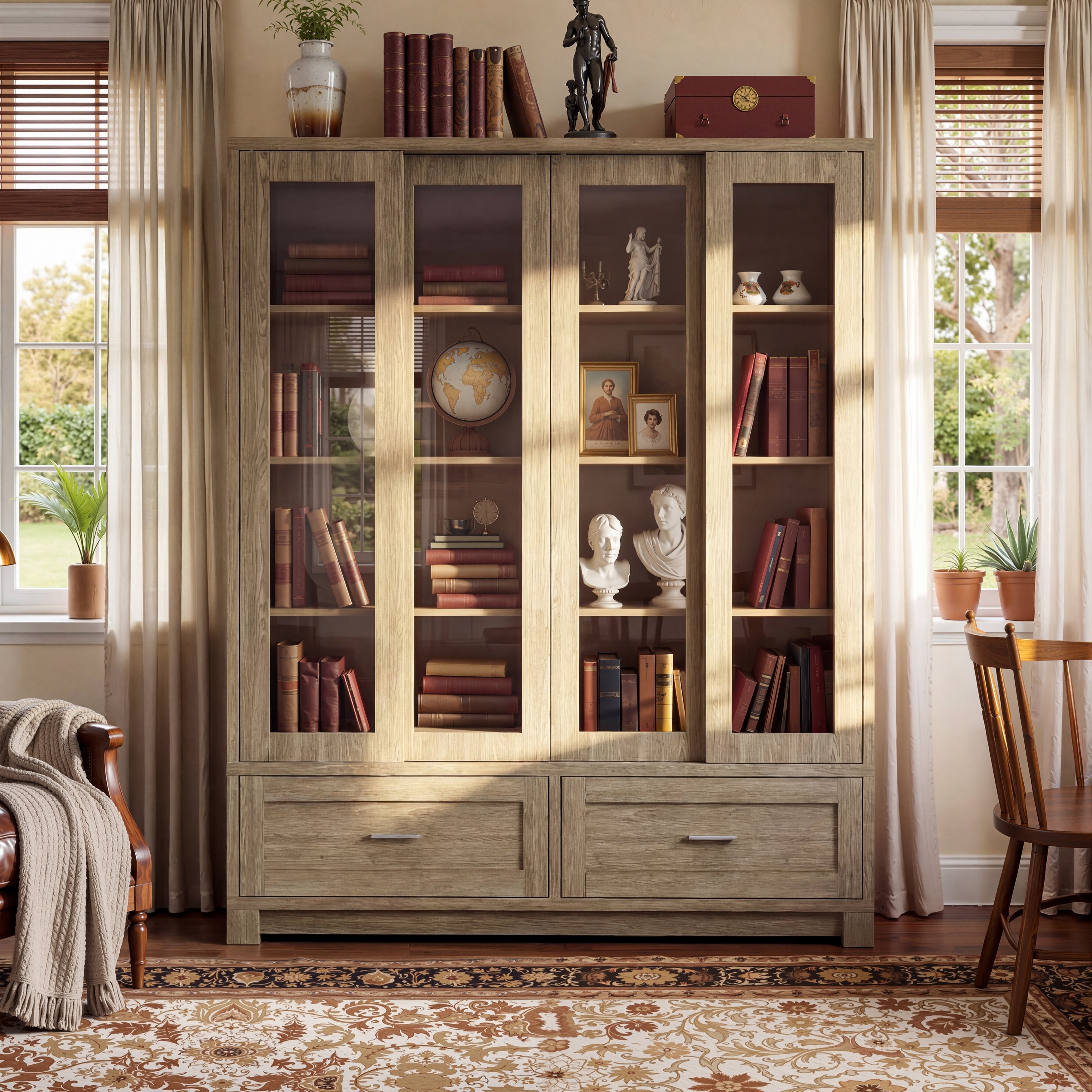 63 Glass Display Cabinet 4 Door China Cabinet Bookshelves Large Curio Cabinet