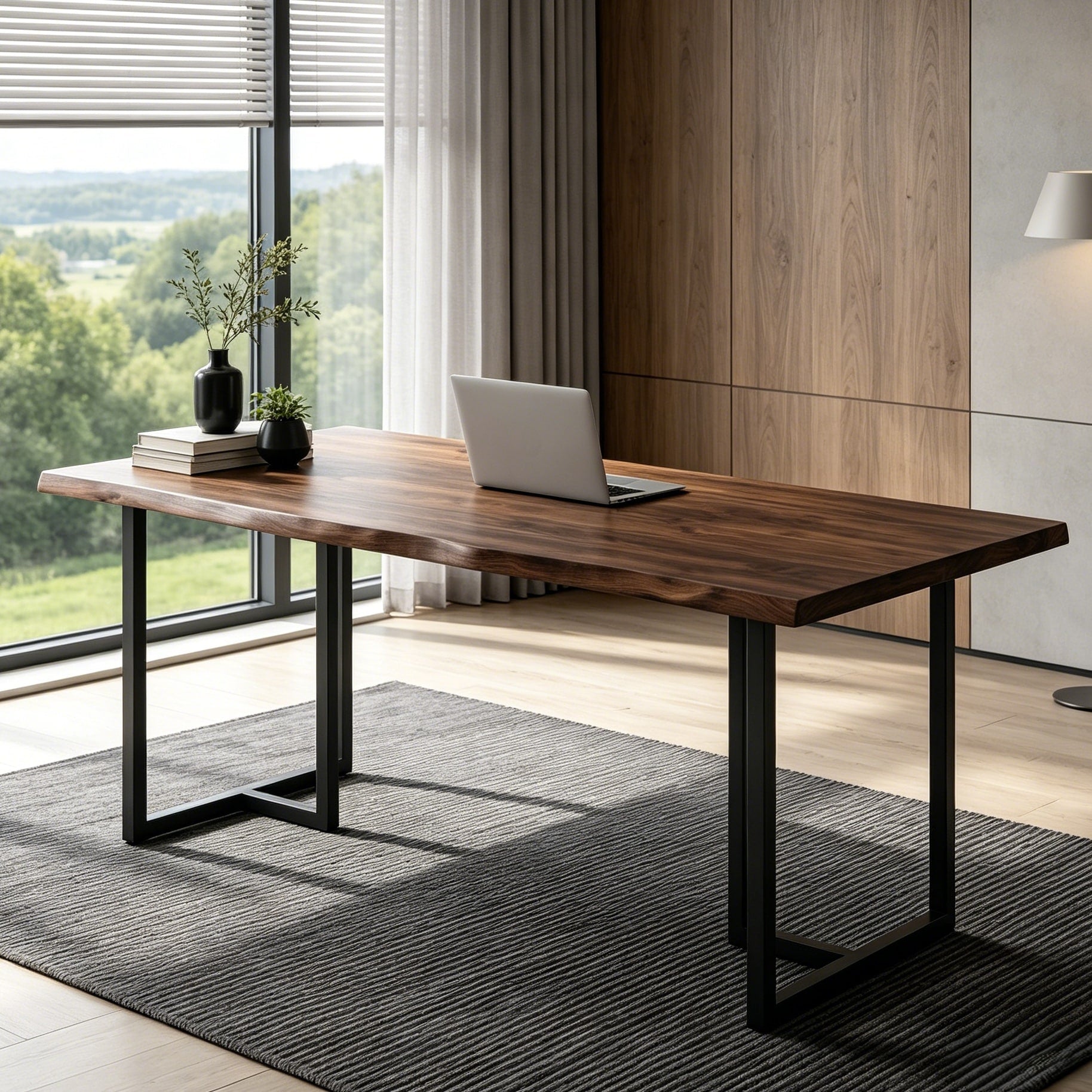 63 Home Office Desk Solid Wood Writing Desk With Edge Heavy Duty Industrial Desk Large Computer Workstation