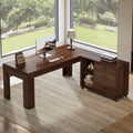 63 L Shaped Desk With Storage Executive Office Desk With Rolling File Cabinet Combo Large Computer Table With Drawers