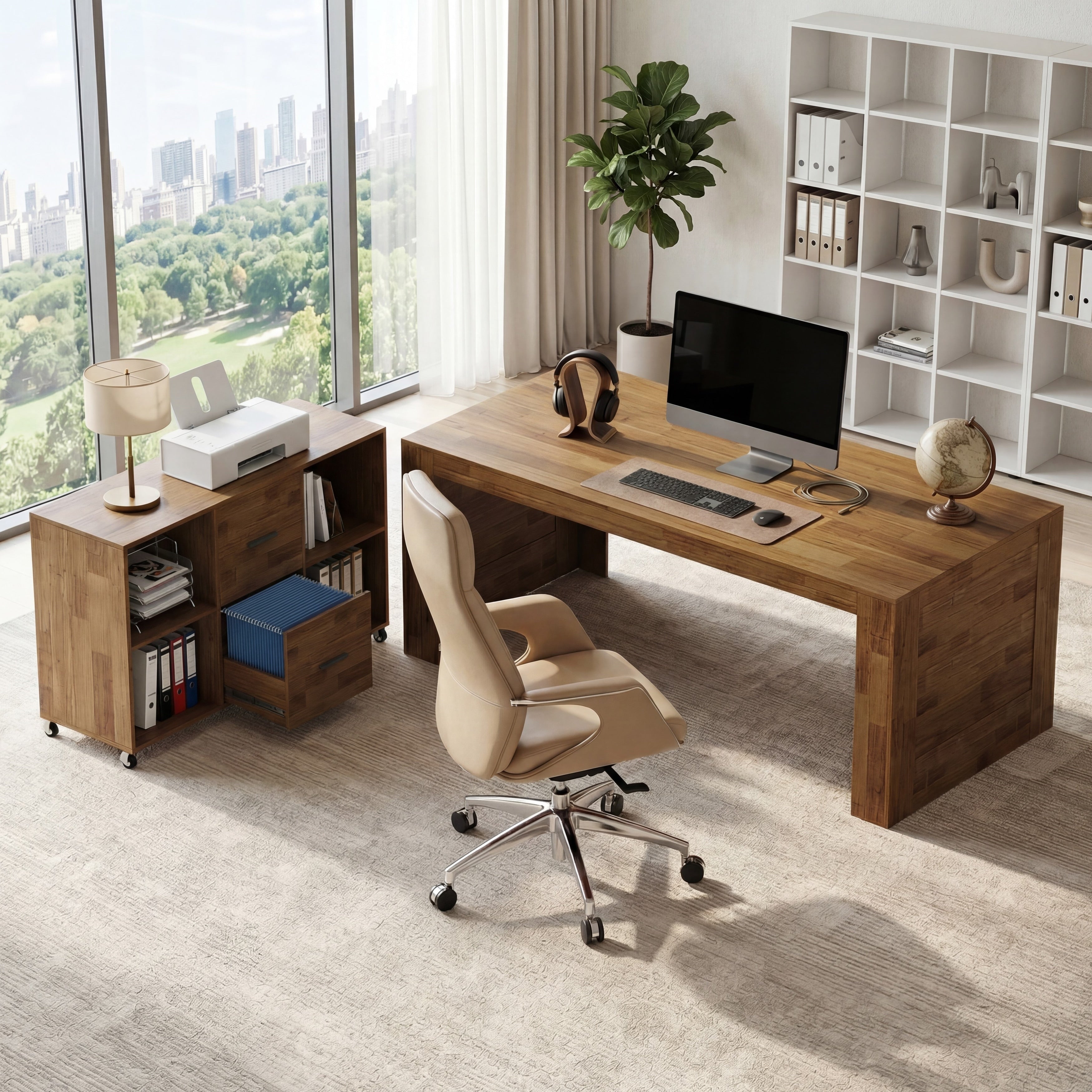 63 L Shaped Desk With Storage Executive Office Desk With Rolling File Cabinet Combo Large Computer Table With Drawers
