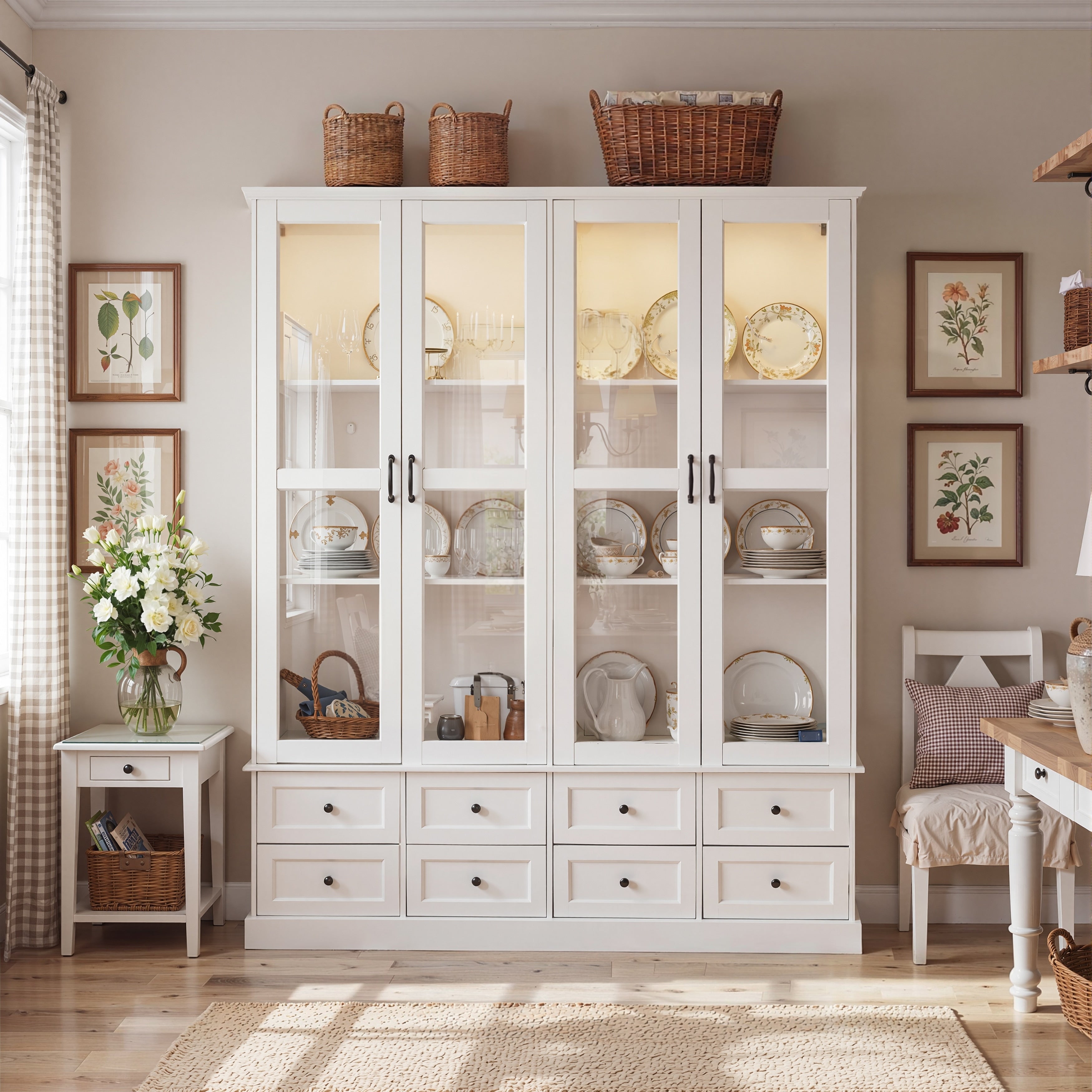 63 Lighted Glass Display Cabinet Curio Cabinet With Bluetooth Led Lights White China Cabinet Storage For Living Room