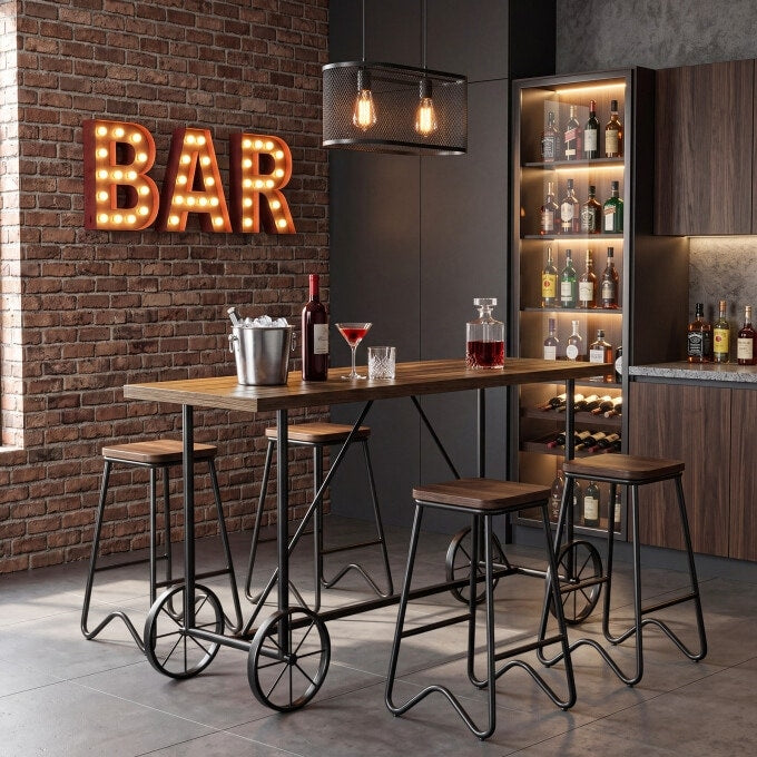 63 Long Bar Table Counter Height Pub Table With Bicycle Style Metal Base