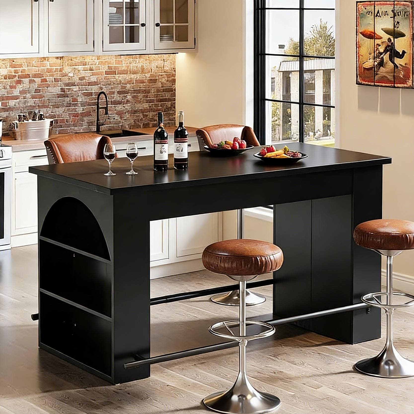 63 Long Bar Table Counter Height Pub Table With Footrest And Storage 30.71 D X 62.99 W X 35.43 H