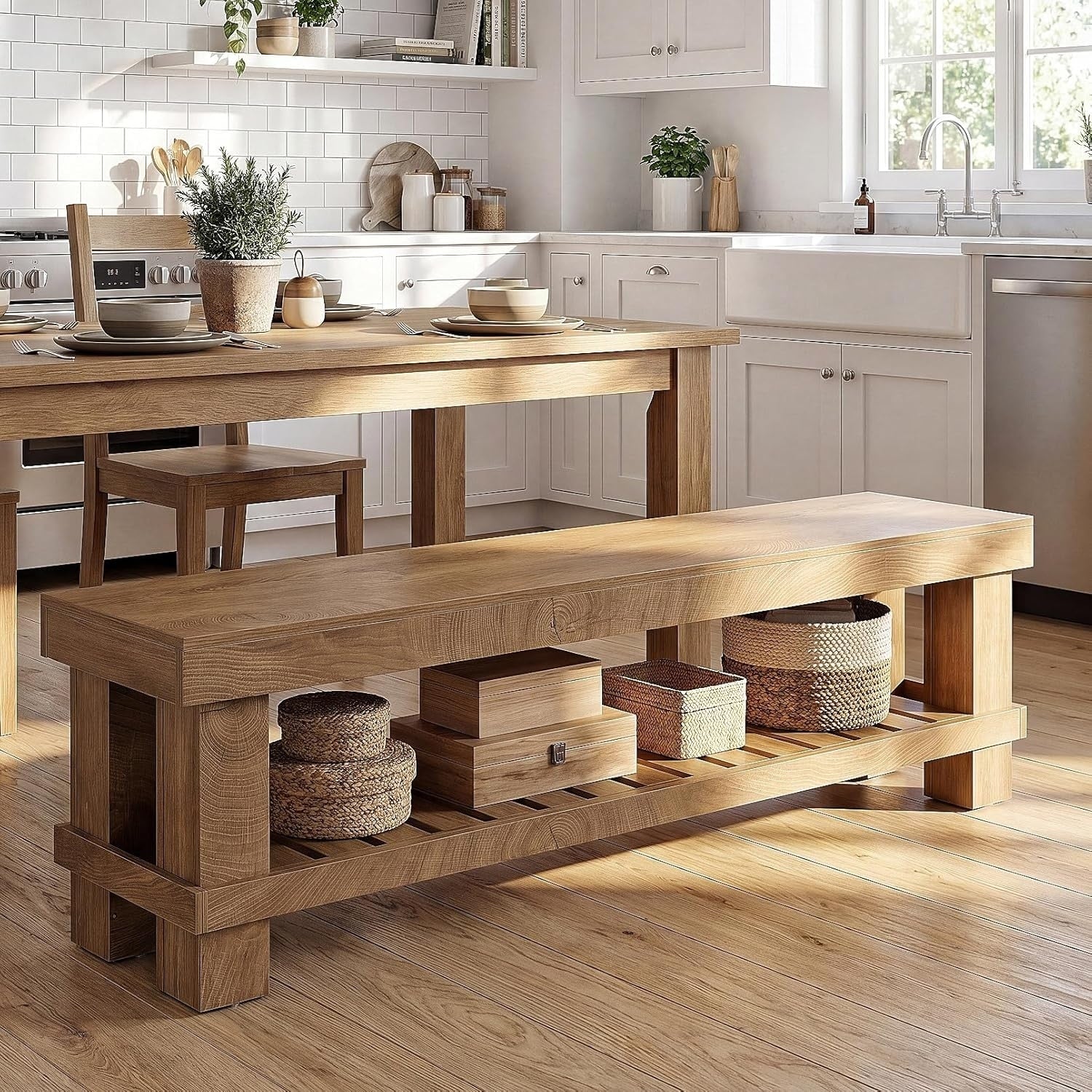 63 Long Entryway Dining Bench With Shelf Indoor Bench With Storage For Dining Table Hallway Mudroom Bedroom Living Room