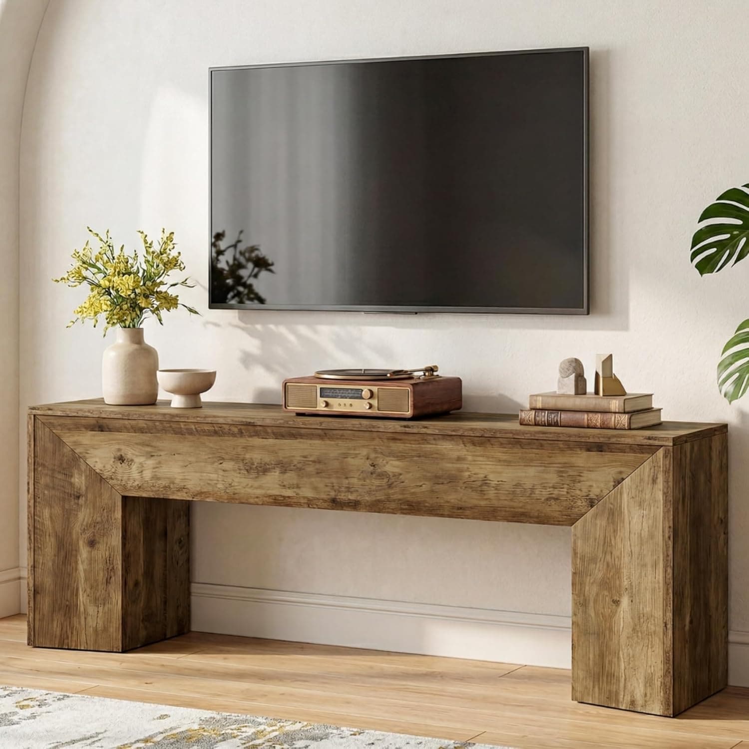 63 Long Farmhouse Entertainment Center Tv Stand For 55 60 65 75 Tvs With Hidden Metal Frame