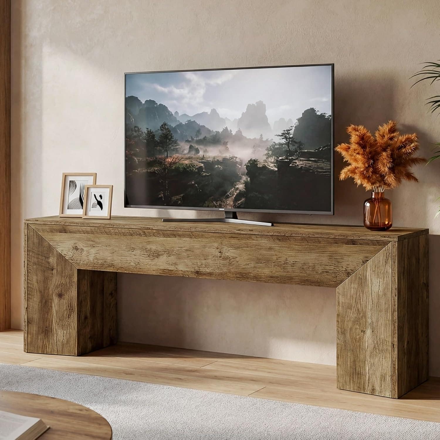 63 Long Farmhouse Tv Stand For 55 60 65 75 Tvs With Hidden Metal Frame For Living Room Bedroom