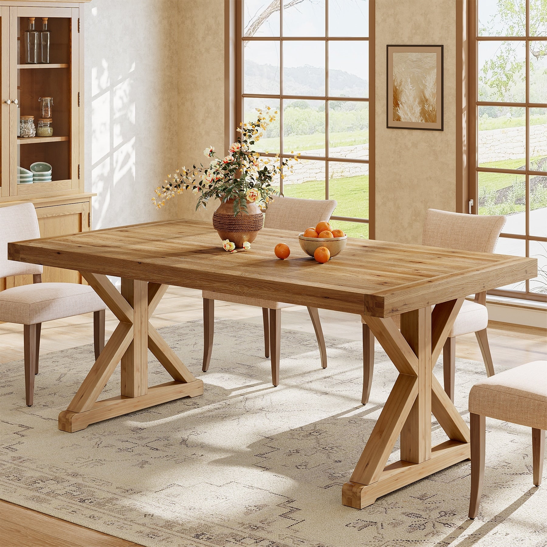 63 Long Solid Wood Dining Table Rectangular Kitchen Table