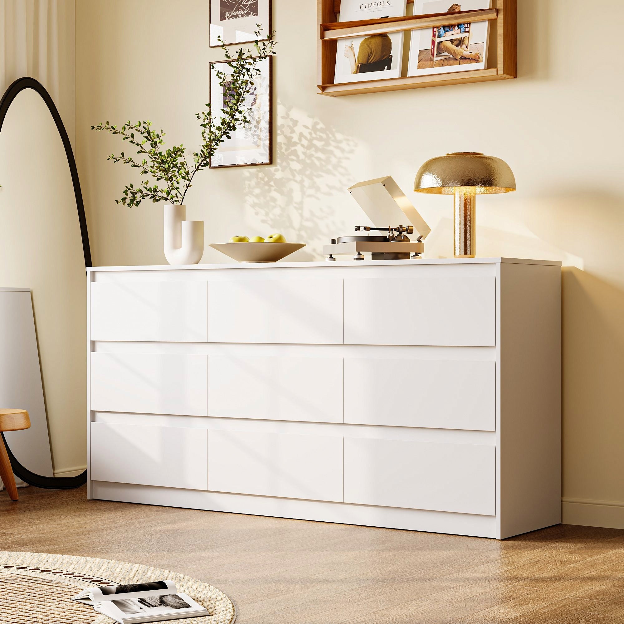 63 Modern 9 Drawer Dresser For Bedroom Wide White Chest Of Drawers Large Storage Cabinet For Clothes Organization