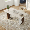 63 Modern Rectangular Writing Desk Beige Sintered Stone Top Meeting Desk With Solid Wood Legs