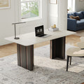 63 Modern Rectangular Writing Desk Travertine Sintered Stone Top Stainless Steel Double Base