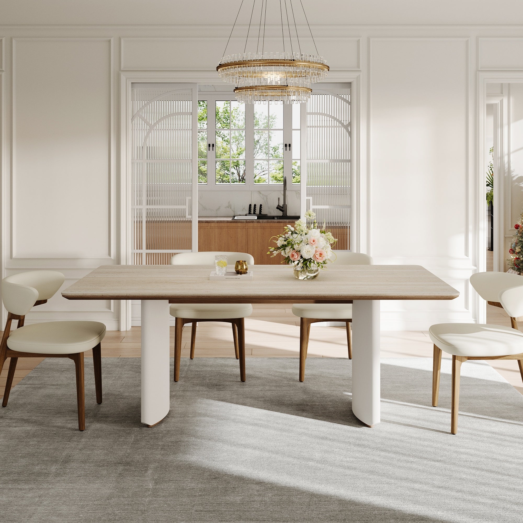 63 Modern Retangular Dining Table For 4 6 Beige Sintered Stone Table Top Cream Kitchen Table For Dining Room