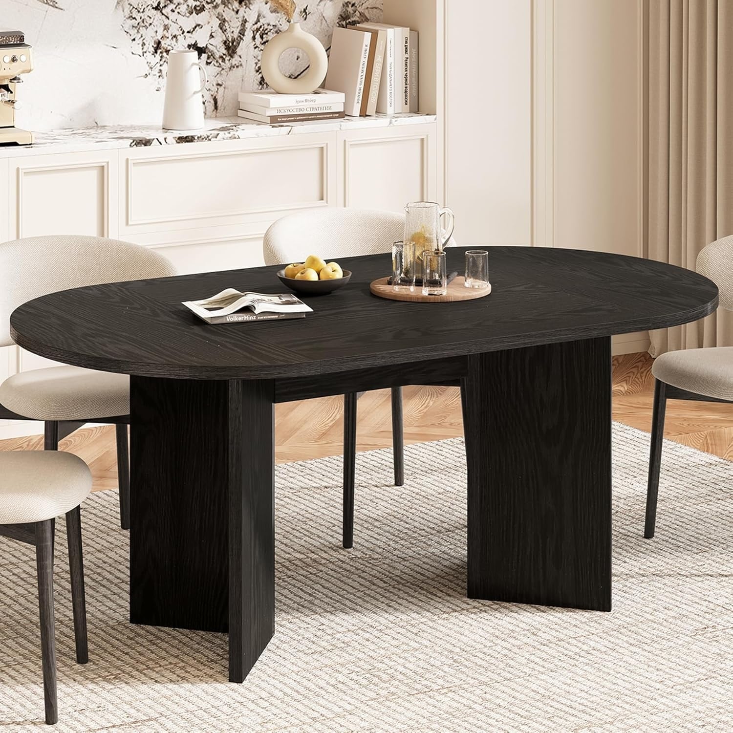 63 Oval Dining Table For 4 6 Rustic Farmhouse Wood Kitchen Table Sturdy Mdf 62.99 W X 31.5 D X 29.53 H
