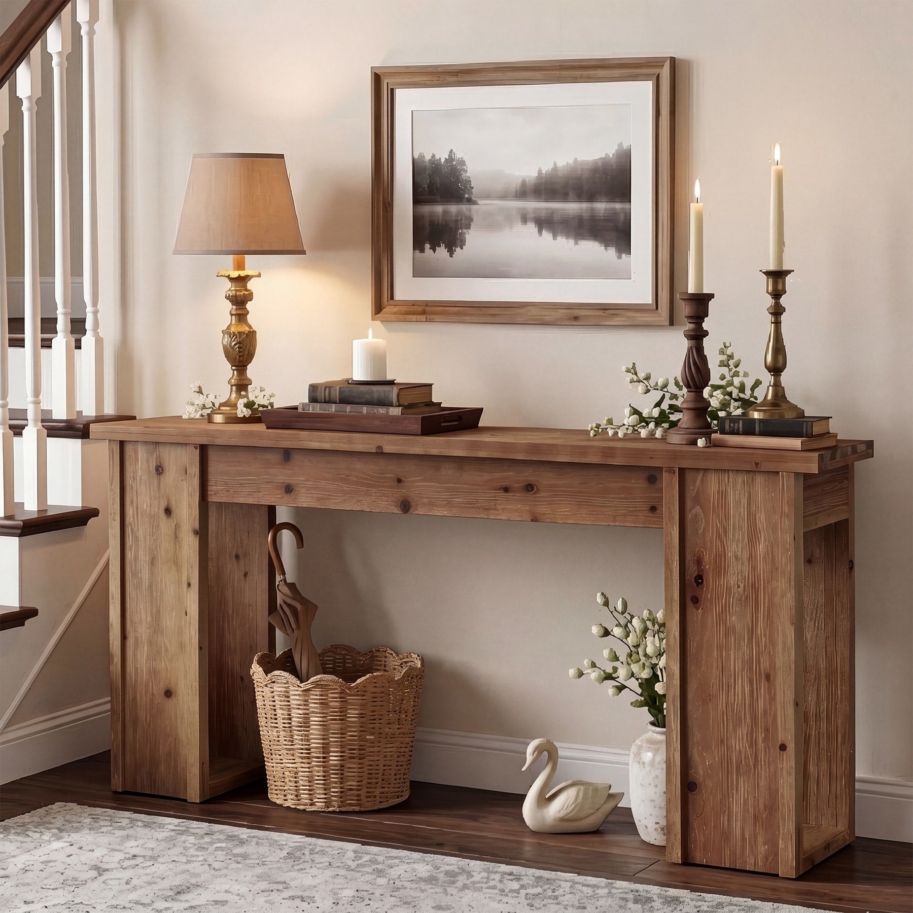 63 Rustic Solid Wood Console Table With Open Bottom Space 31.5 Tall Accent Table For Foyer Living Room