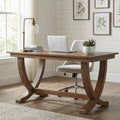 63 Solid Wood Computer Desk Modern Farmhouse Home Office Desk With Curved Pedestal Base Large Workstation Writing Desk
