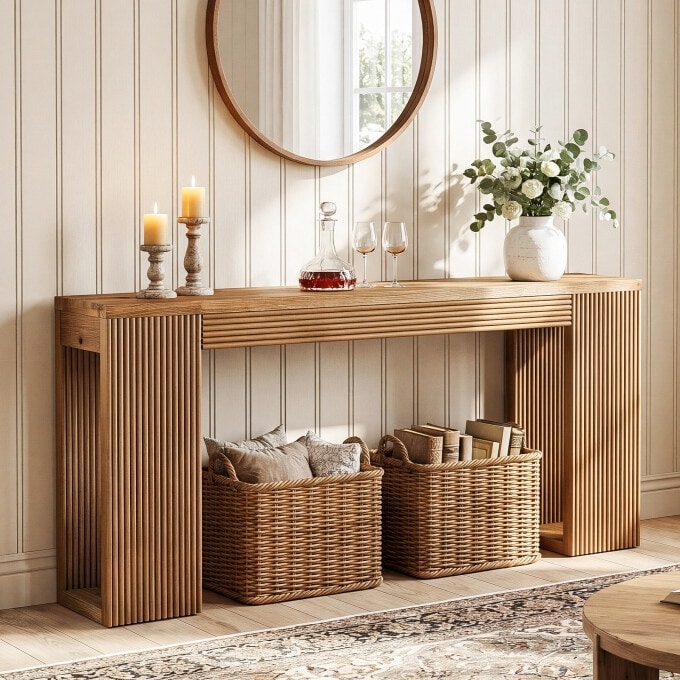 63 Solid Wood Console Sofa Table Farmhouse Long Entryway Table