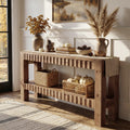 63 Solid Wood Console Table For Entryway Living Room Narrow Long Sofa Table With Storage Shelf Farmhouse Style
