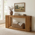 63 Solid Wood Console Table With Fluted Legs Storage Shelf