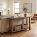 63 Solid Wood Console Table 2 Tier Farmhouse Rustic Entryway Sofa Table Behind Couch 63 W X 13.8 D X 32.7 H