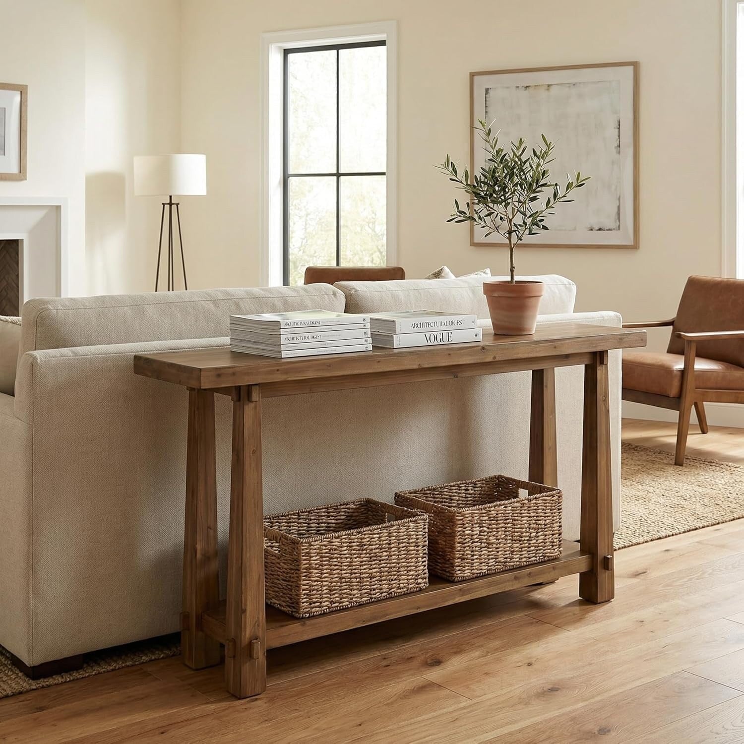 63 Solid Wood Console Table 2 Tier Farmhouse Rustic Entryway Sofa Table Behind Couch 63 W X 13.8 D X 32.7 H