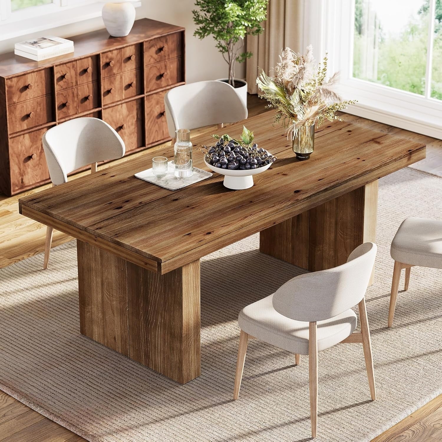63 Solid Wood Dining Table For 4 6 People With Heavy Duty Legs Farmhouse Rectangle Kitchen Dinner Table