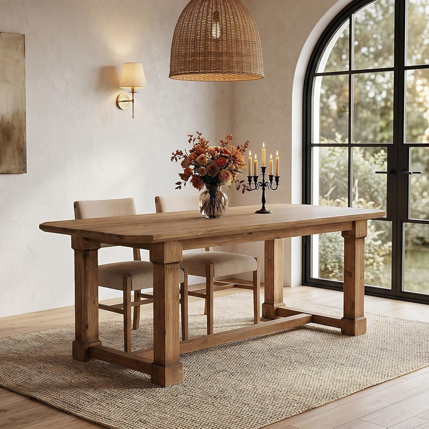 63 Solid Wood Dining Table For 4 6 Rustic Wooden Dinner Kitchen Table With Sturdy Legs 63 L 31.5 W 29.9 H