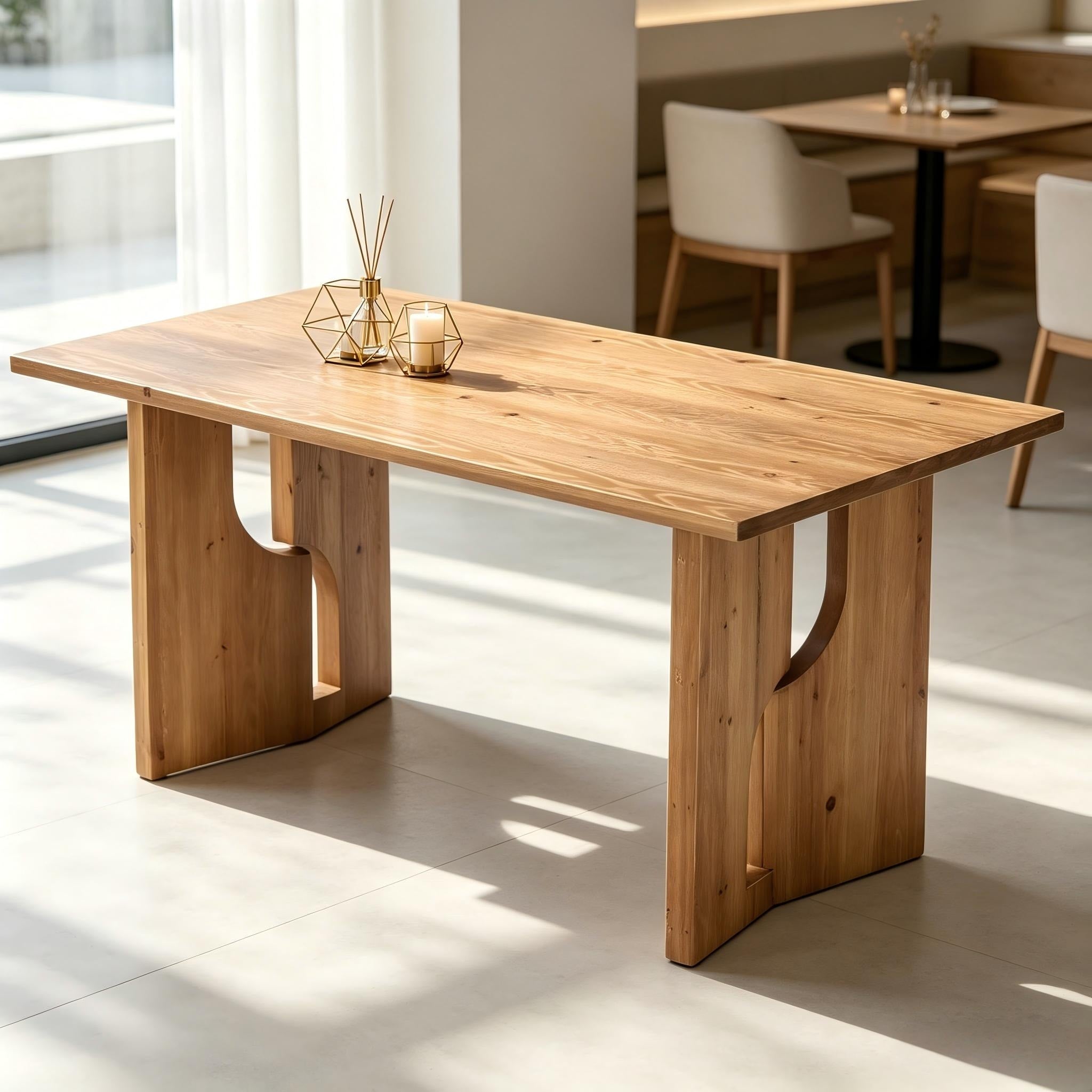 63 Solid Wood Dining Table Modern Farmhouse Rectangular Kitchen Table With Unique Open Legs Seats 4 6 N A