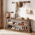 63 Solid Wood Entryway Bench With Open Shelves 3 Tier Long Farmhouse Wooden Indoor Shoe Rack Bench