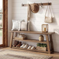 63 Solid Wood Entryway Bench With Storage 3 Tier Long Farmhouse Wooden Indoor Shoe Rack Bench With Open Shelves