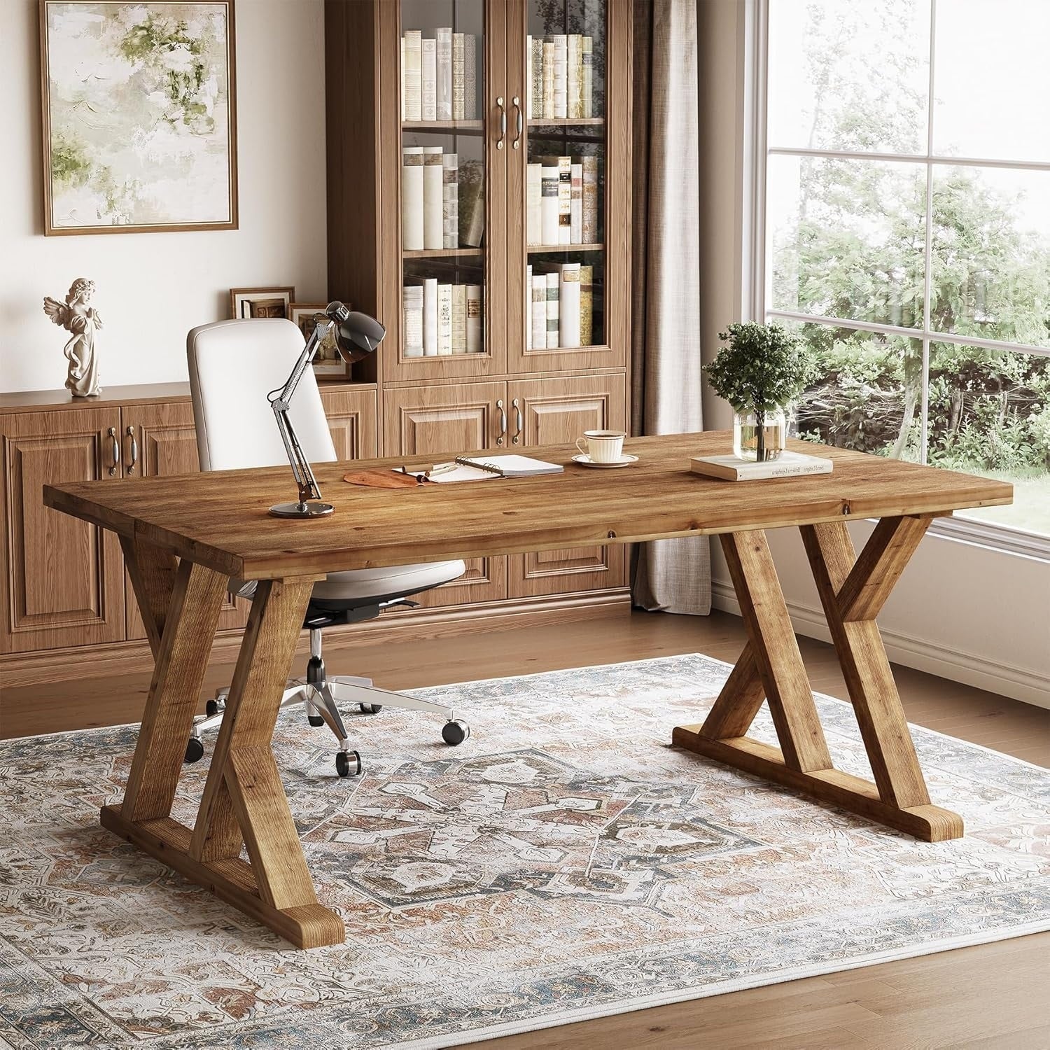 63 Solid Wood Executive Desk For Home Office Farmhouse Wooden Large Office Computer Desk