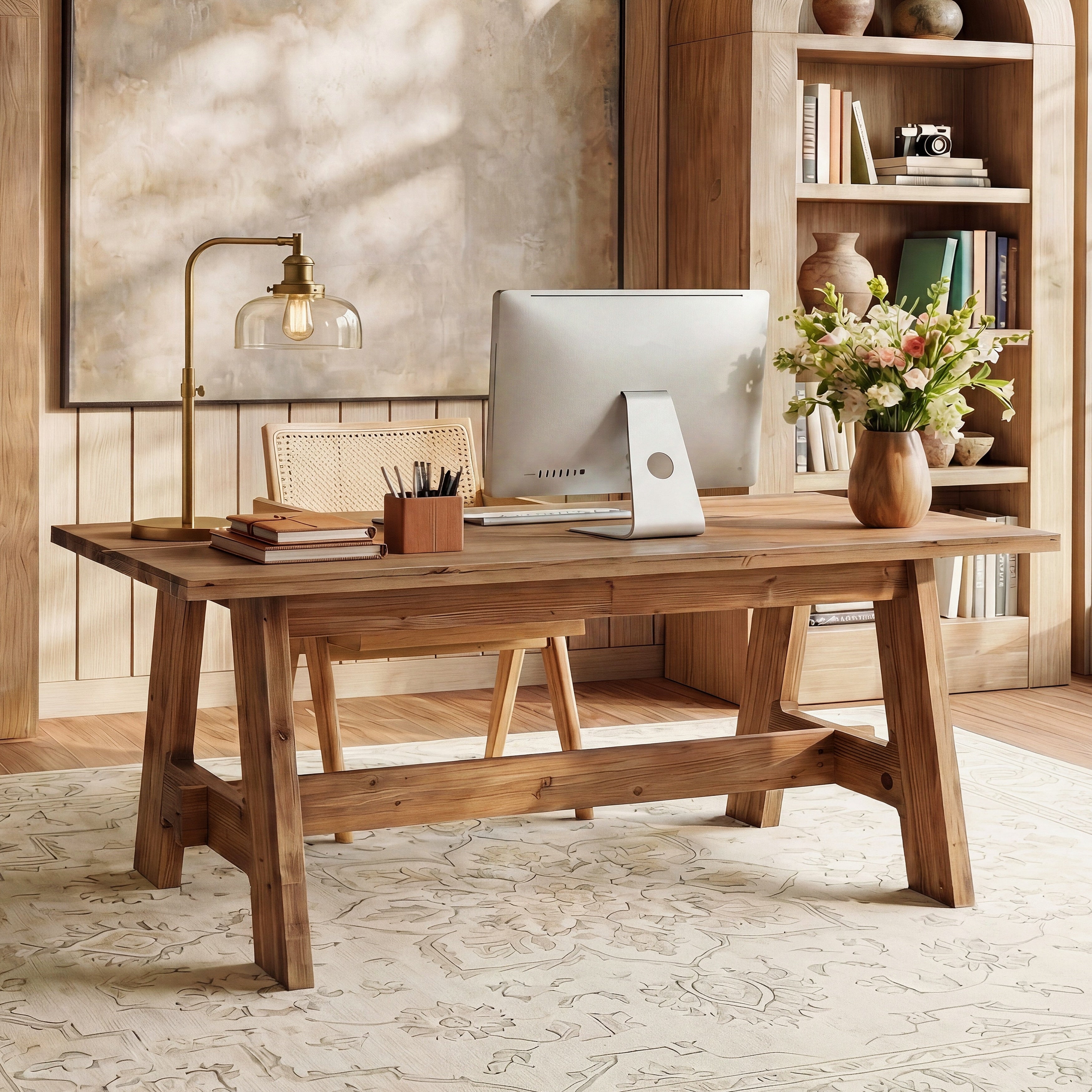 63 Solid Wood Executive Office Desk Large Computer Writing Desk Rectangle Workstation Business Table For Home Office