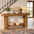 63 Solid Wood Farmhouse Console Table Brown Rectangular Narrow Sofa Table