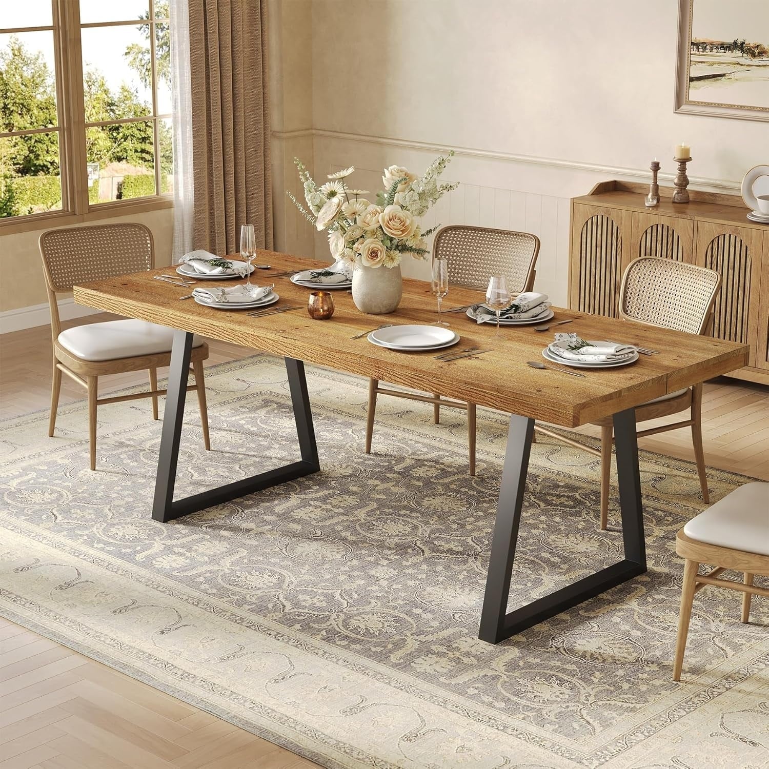 63 Solid Wood Industrial Dining Kitchen Table For 4 6 People With Heavy Duty Metal Legs