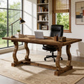 63 Solid Wood Office Executive Desk With Diamond Parquetry Top And Scroll Legs