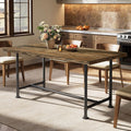 63 Solid Wood Rectangular Dining Table Industrial Kitchen Table With Metal Footrest And Heavy Duty Metal Frame For 4 6 Persons