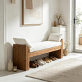 63 Solid Wood Shoe Bench Lambswool Cushion Farmhouse