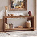 63 Solid Wood Sofa Console Table With 2 Tier Storage Shelf For Entryway Or Living Room