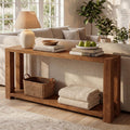 63 Solid Wood Sofa Console Table 2 Tier Narrow Long Wooden Entryway Table With Storage 11.81 W X 62.99 L X 31.5 H