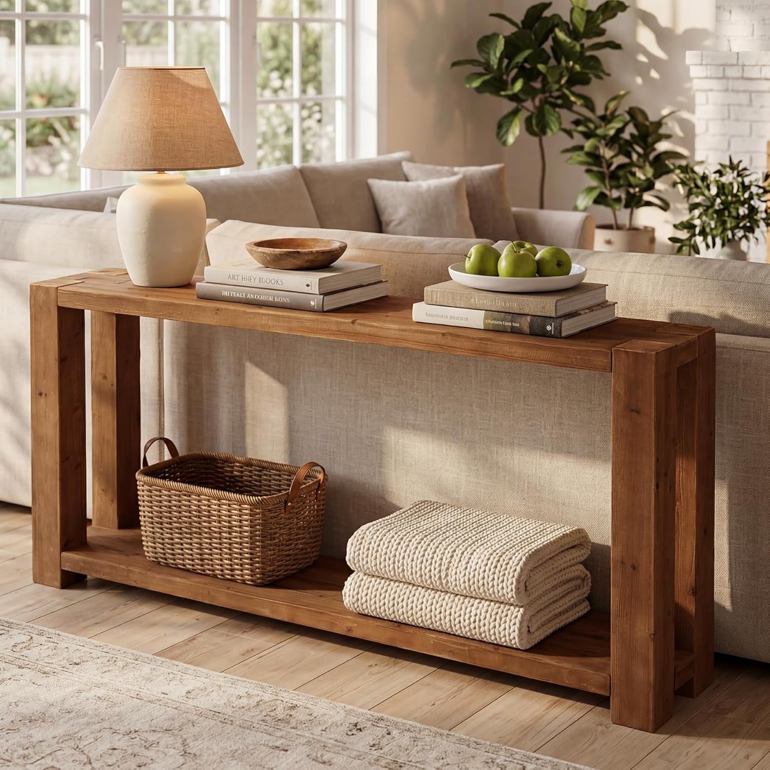 63 Solid Wood Sofa Console Table 2 Tier Narrow Long Wooden Entryway Table With Storage 11.81 W X 62.99 L X 31.5 H