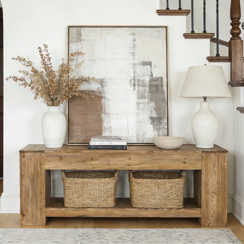 63 Solid Wood Sofa Console Table Low Entryway Storage Accent Table
