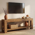 63 Solid Wood Tv Stand For Tvs Up To 75 2 Tier Tv Console Entertainment Center With Open Storage Shelves
