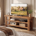 63 Solid Wood Tv Stand With 2 Tier Open Storage Shelves For 55 60 65 75 Inch Tvs Media Console