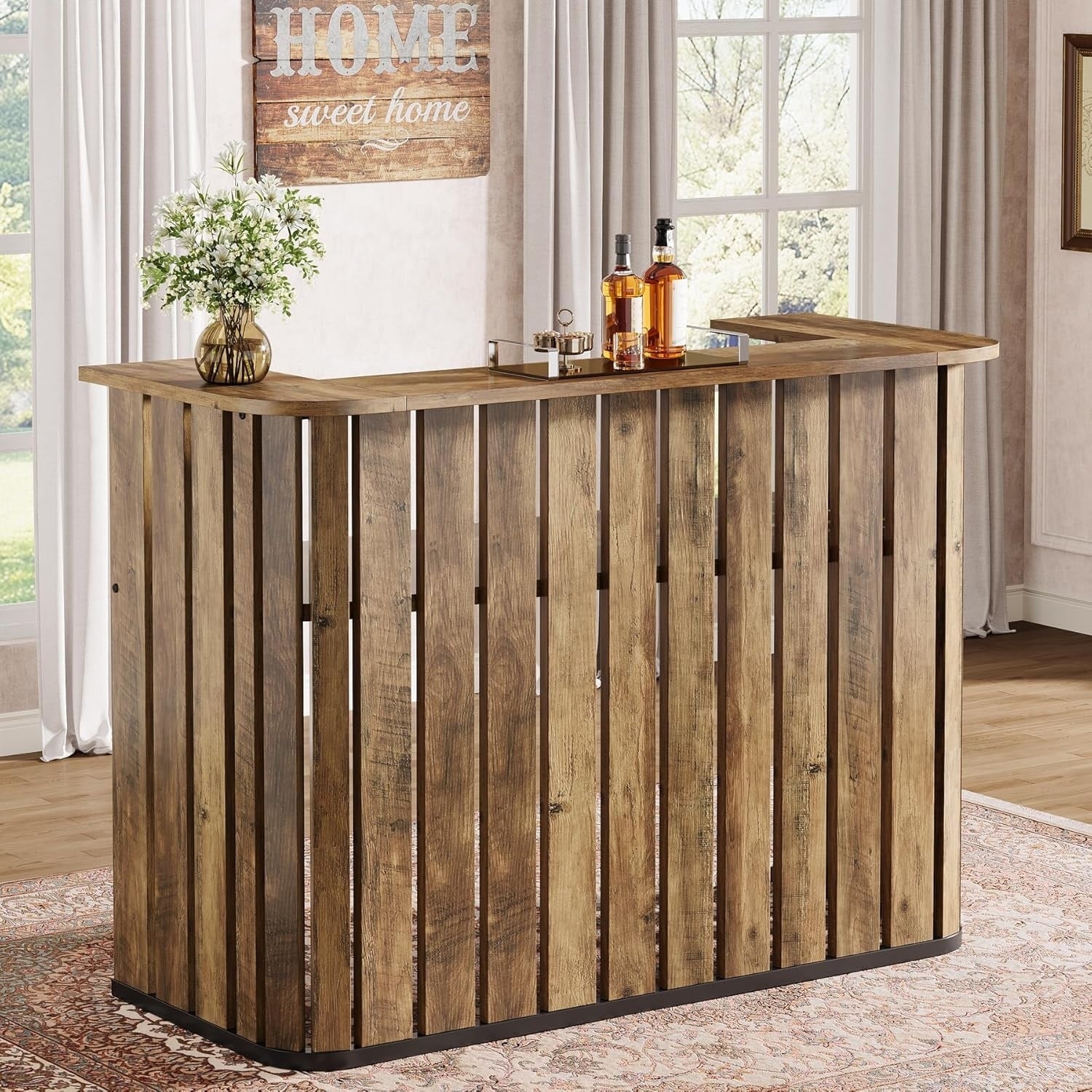63 U Shaped Home Bar Unit Modern Farmhouse Bar Table With 2 Tier Shelves 62.99 L X 23.62 W X 43.89 H