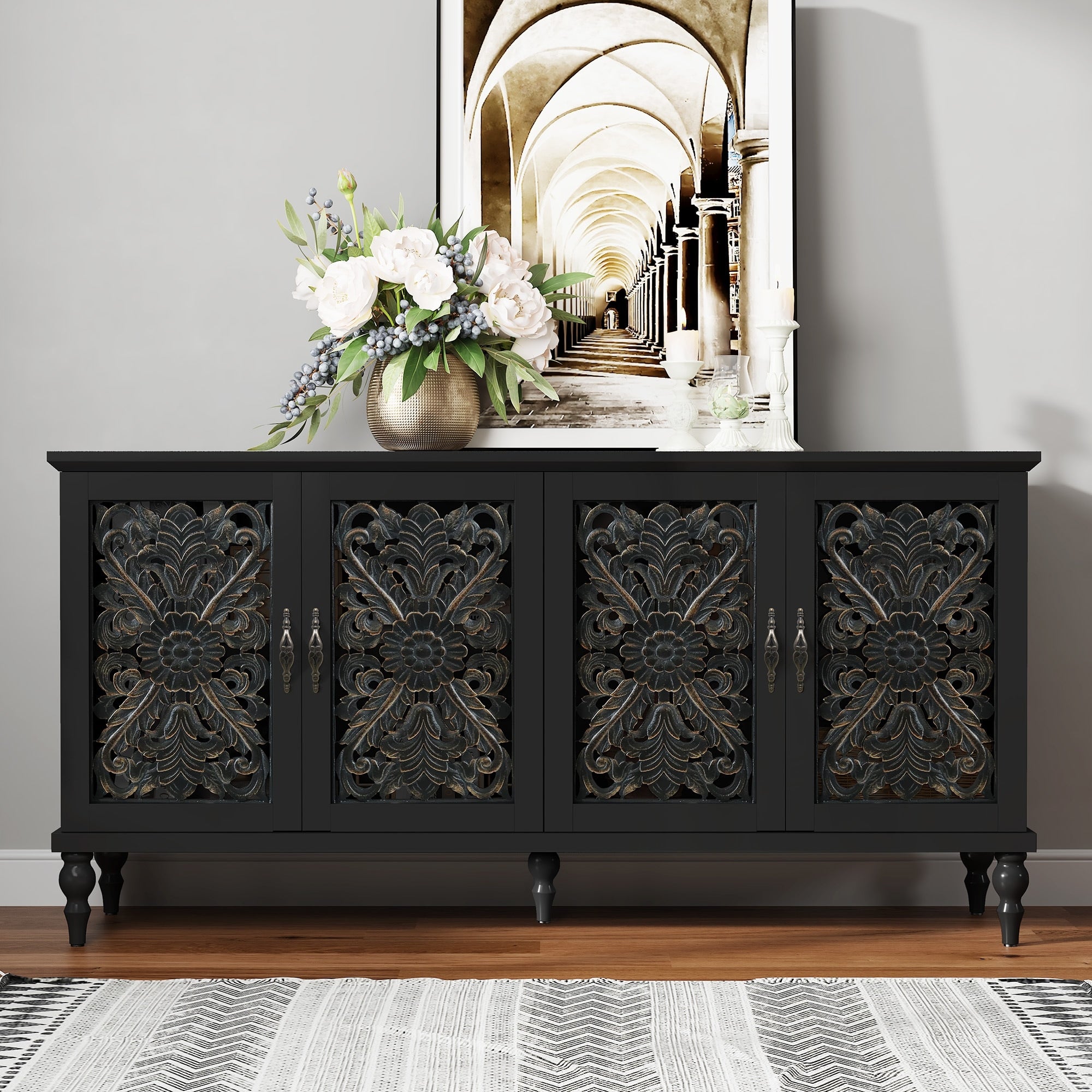 63 W Sideboard Cabinet With Adjustable Shelves